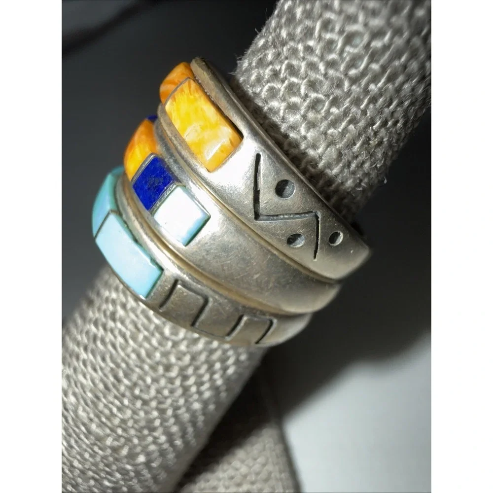 VTG Carolyn Pollack Sterling Multigem Inlay Stack Ring Set 3 Sz 4.75 (read) 10gr